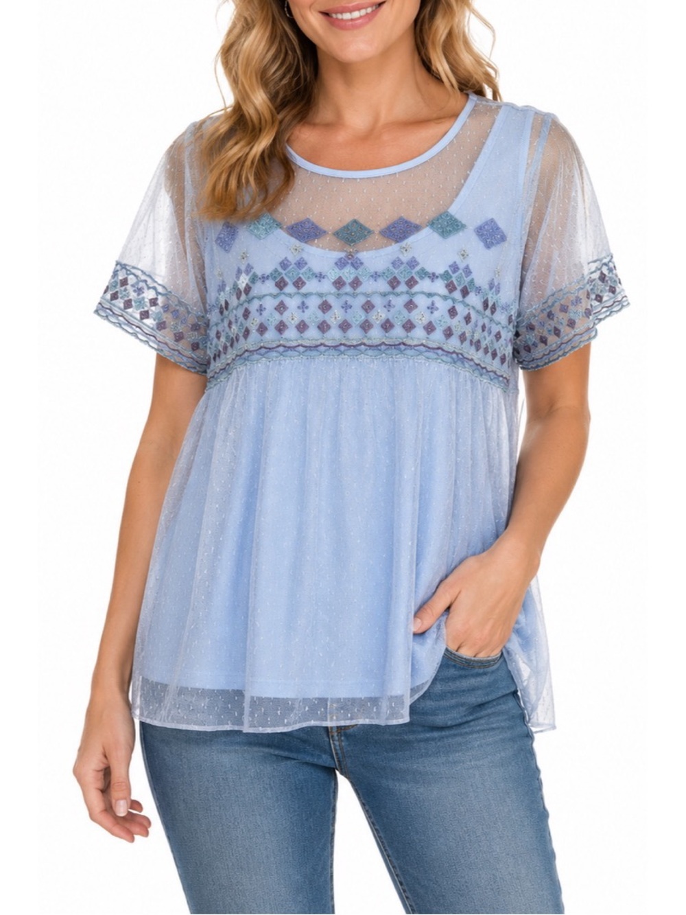 Indigo Thread Co blue mesh babydoll top
